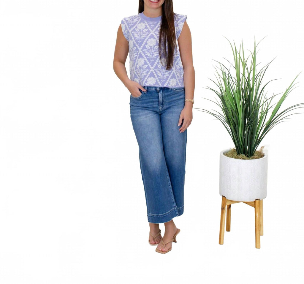 Textured Diamond Knit Sleeveless Top In Periwinkle