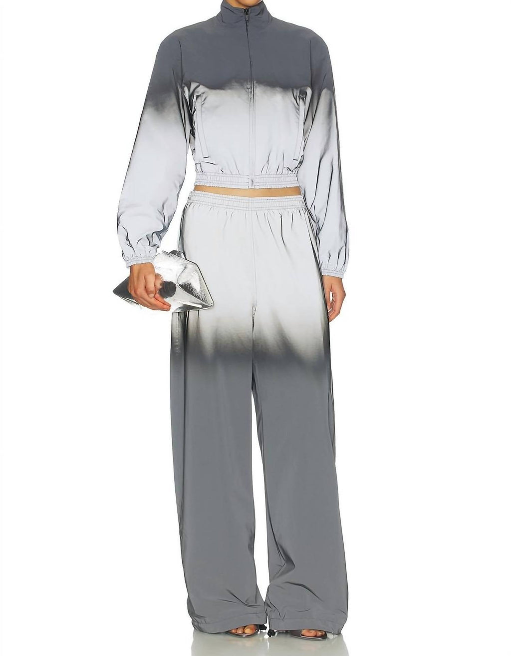 Reflective Shrunken Track Jacket In Metalic Silver/black