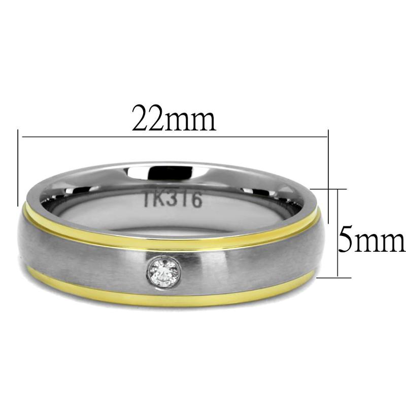 Two-Tone IP Gold (Ion Plating) Stainless Steel Ring with AAA Grade CZ in Clear