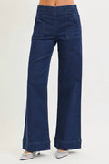 High Rise Elastic Waist Band Jeans In Blue