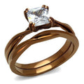 IP Coffee light Stainless Steel Ring with AAA Grade CZ in Clear