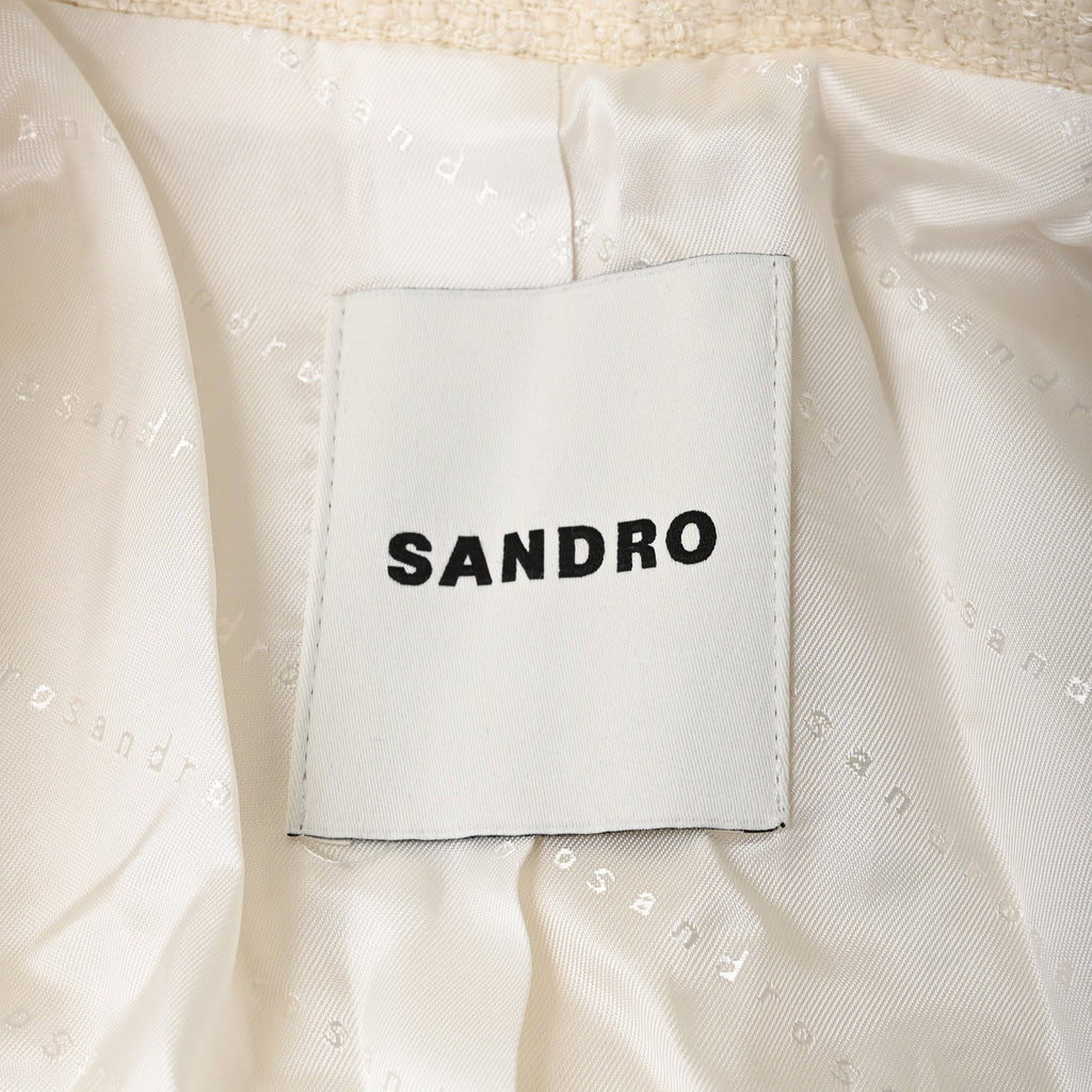 Sandro Truman Belted Tweed Jacket In Beige Cotton