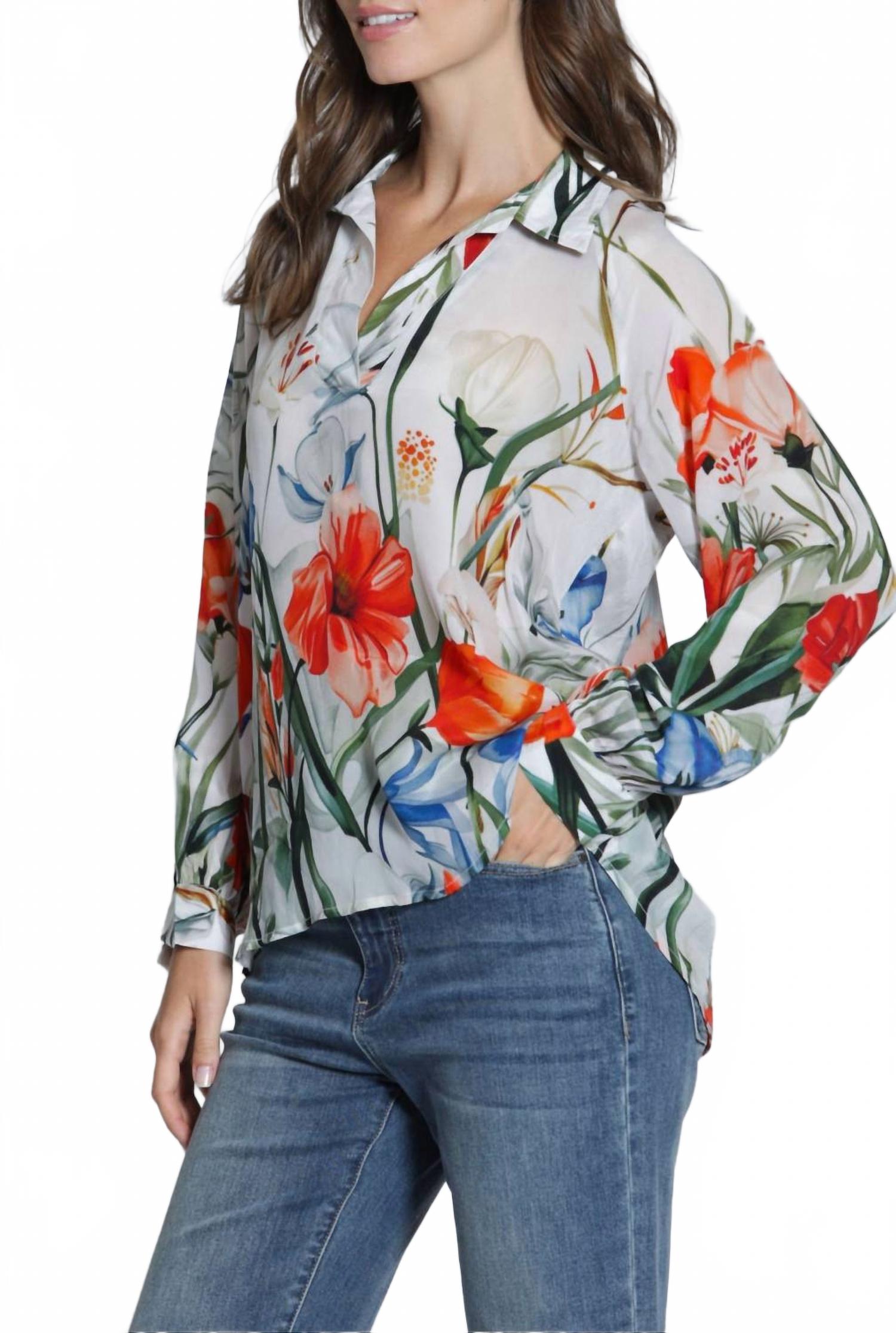 Half-Placket Pullover Blouse In Whispers In Bloom