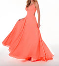 A-Line Spaghetti Strap Gown In Neon Coral