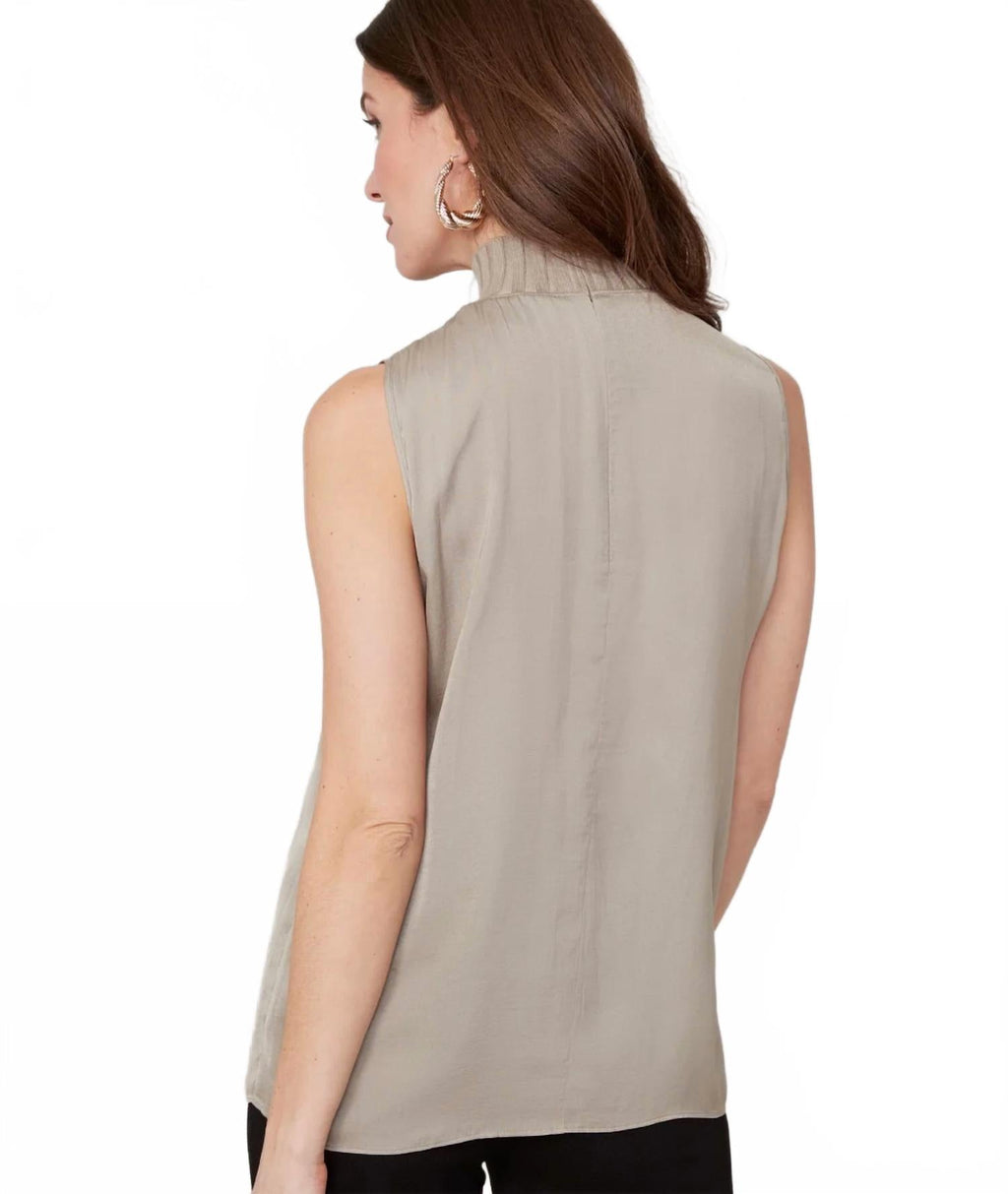 Sleeveless Mock Neck Top In Oyster