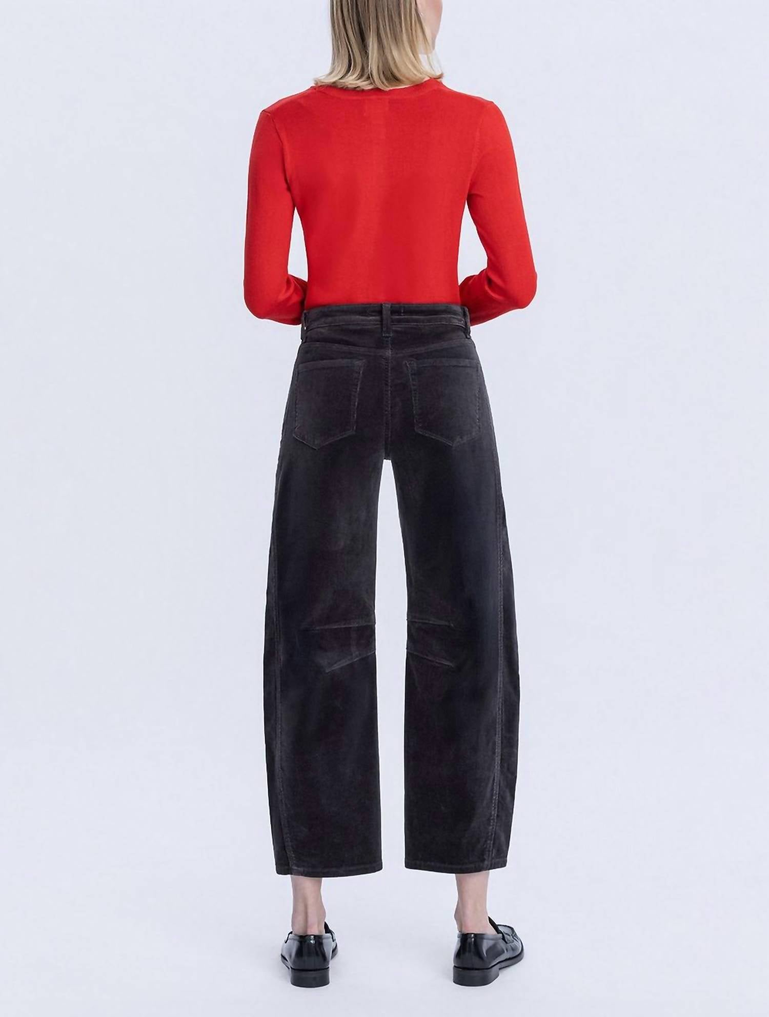 High Rise Crop Corduroy Barrel Jeans In Dark Gray