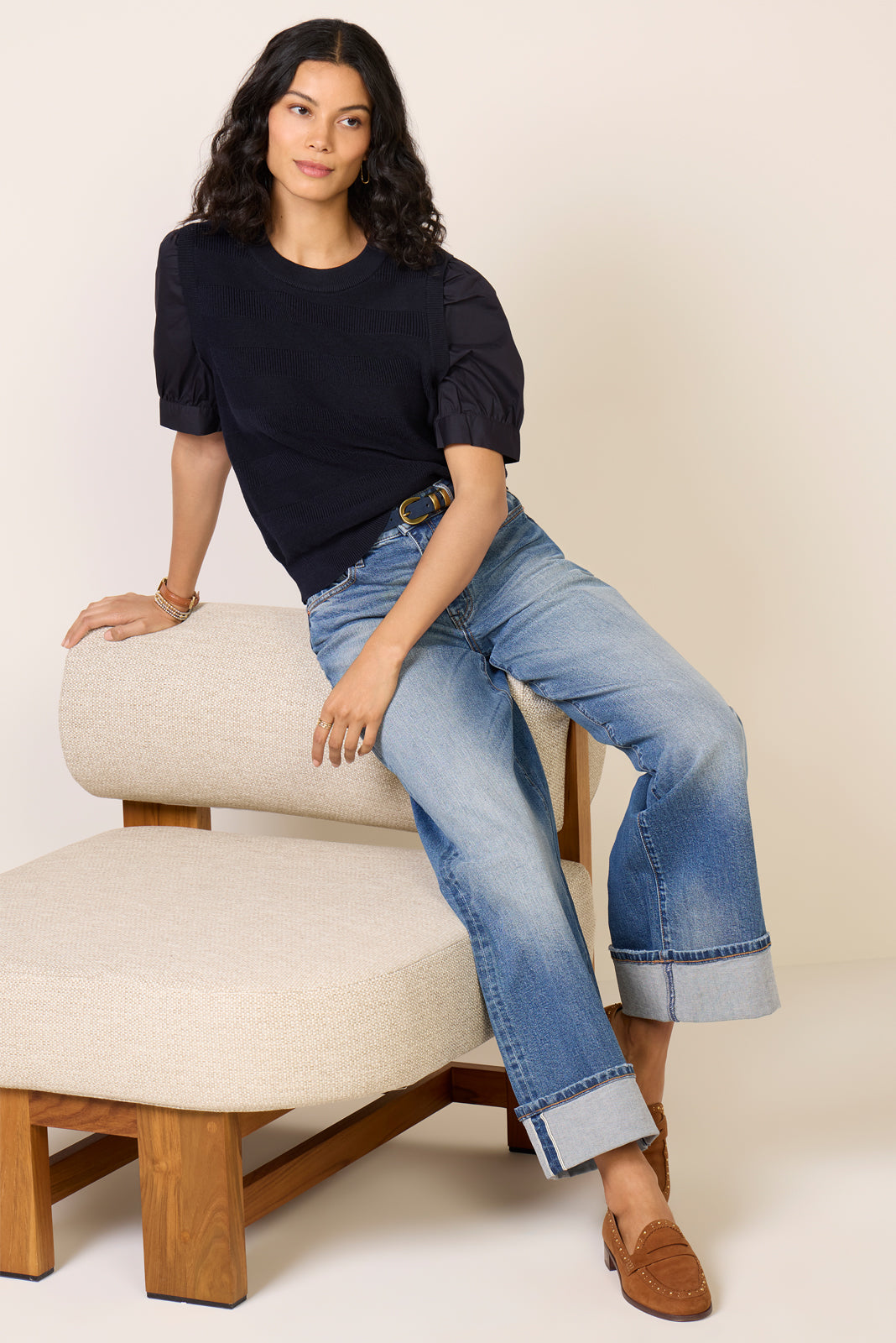 Women's Violet Puff Sleeve TwoFer Top