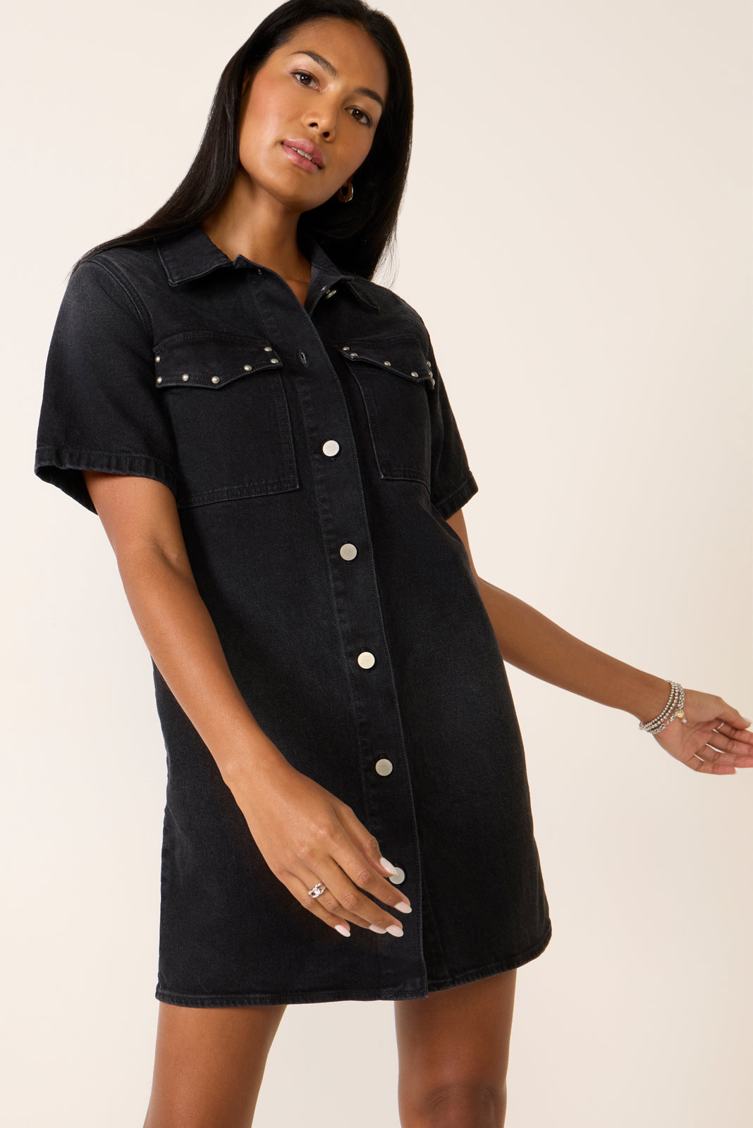 Women's SS Studded Denim Dress