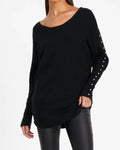Pullover Sweater With Studded Sleeve In Black