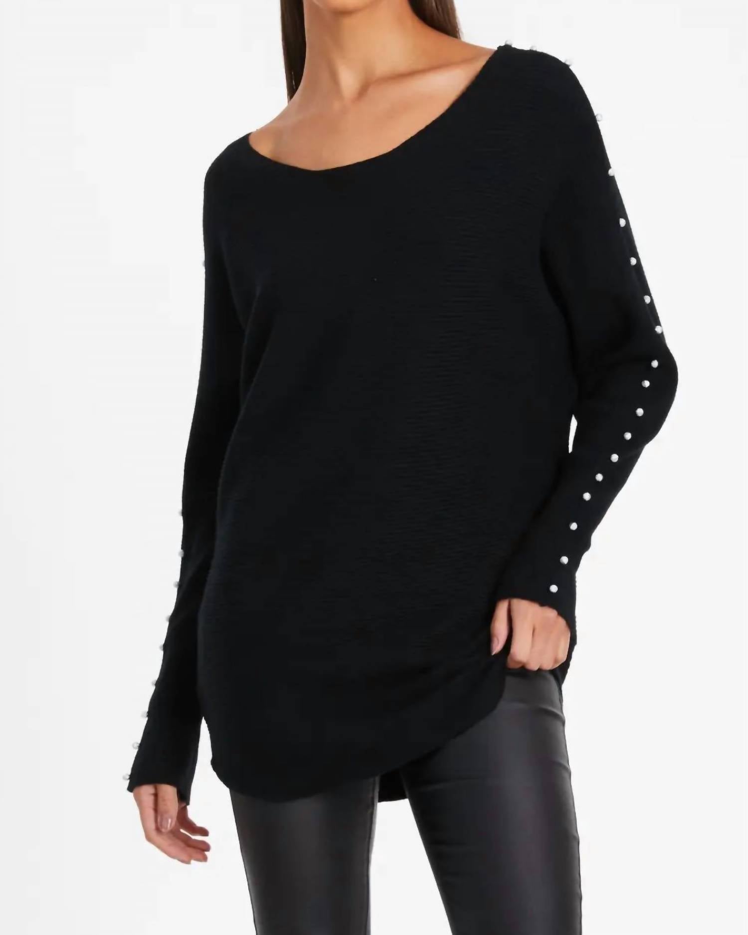 Pullover Sweater With Studded Sleeve In Black