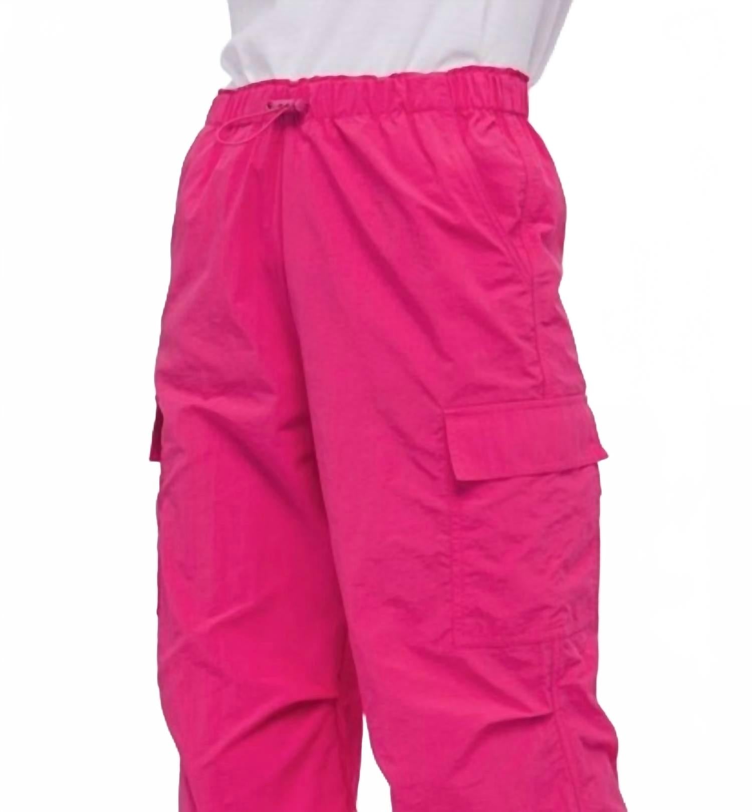 Loose Fit Parachute Cargo Pants In Magenta