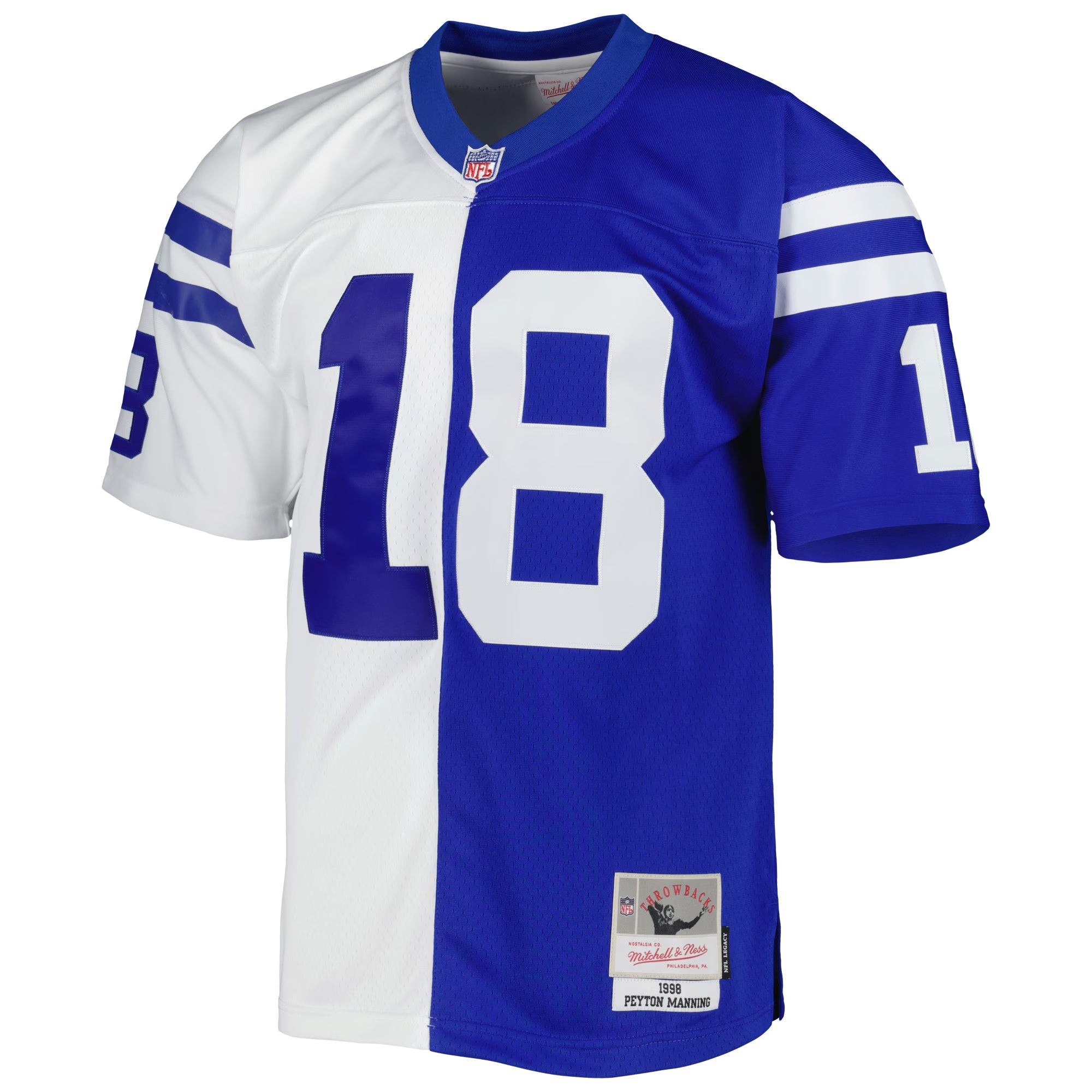 Indianapolis Colts Peyton Manning Mitchell & Ness Royal/White 1998 Split Legacy Replica Jersey