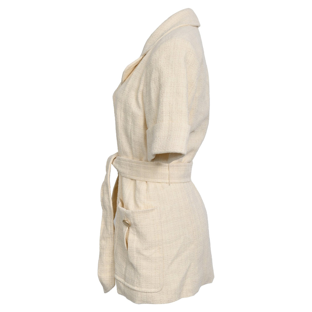 Sandro Truman Belted Tweed Jacket In Beige Cotton