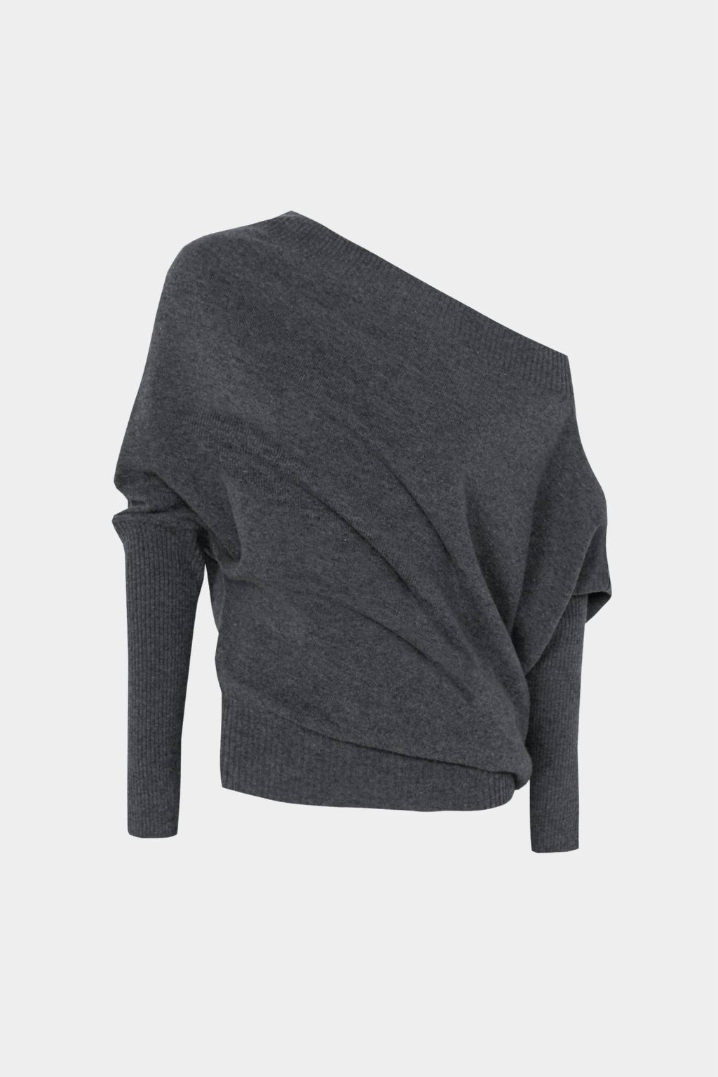 Merino Wool Off Shoulder Sweater In Grey