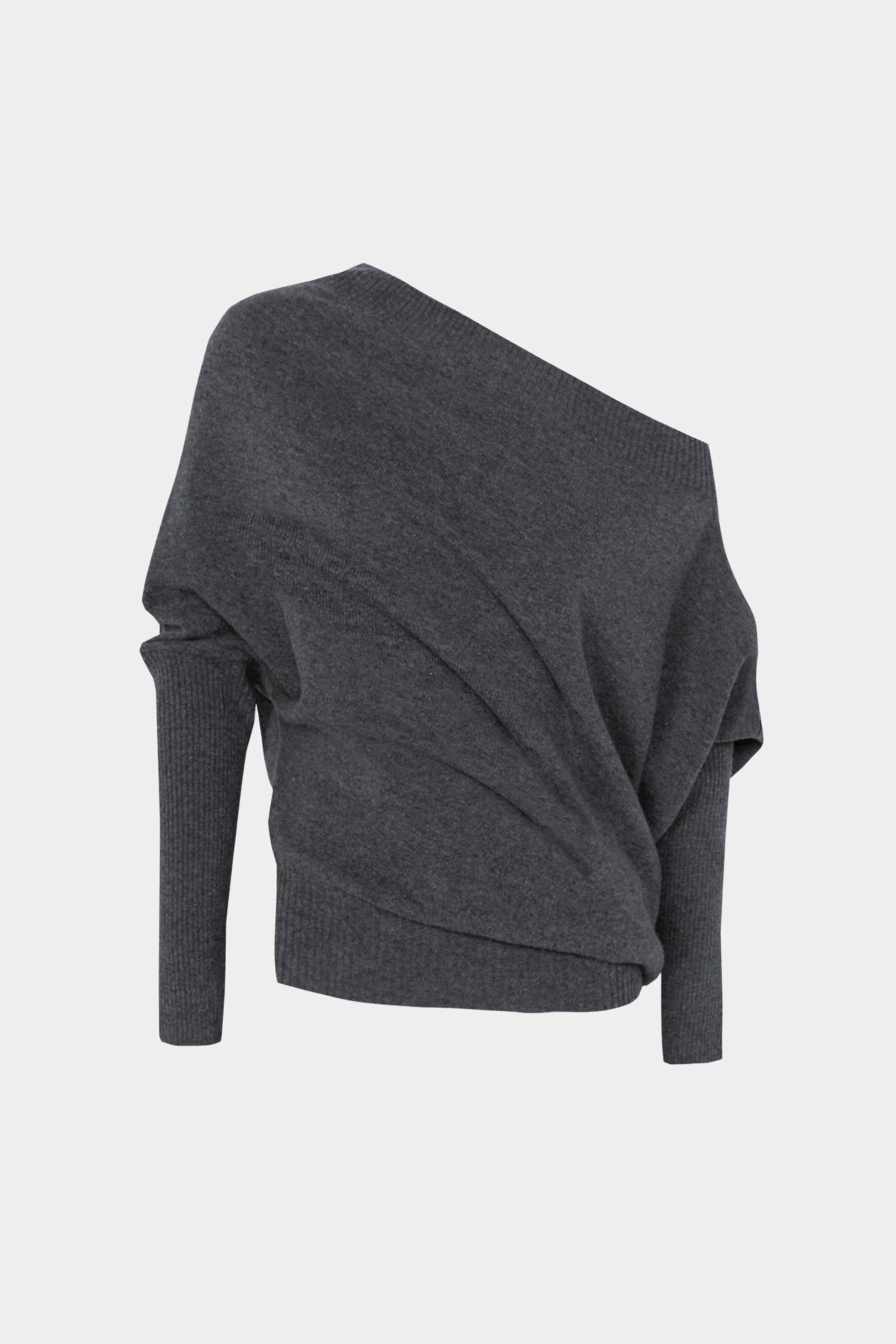 Merino Wool Off Shoulder Sweater In Grey