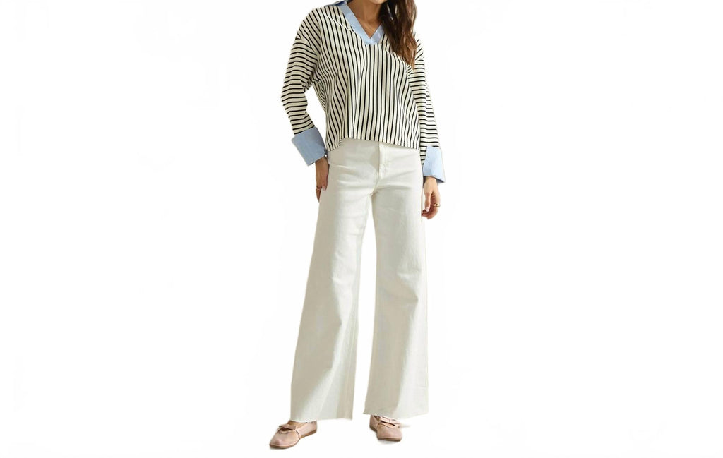 Stripe V-Neck Blouse In Black/white