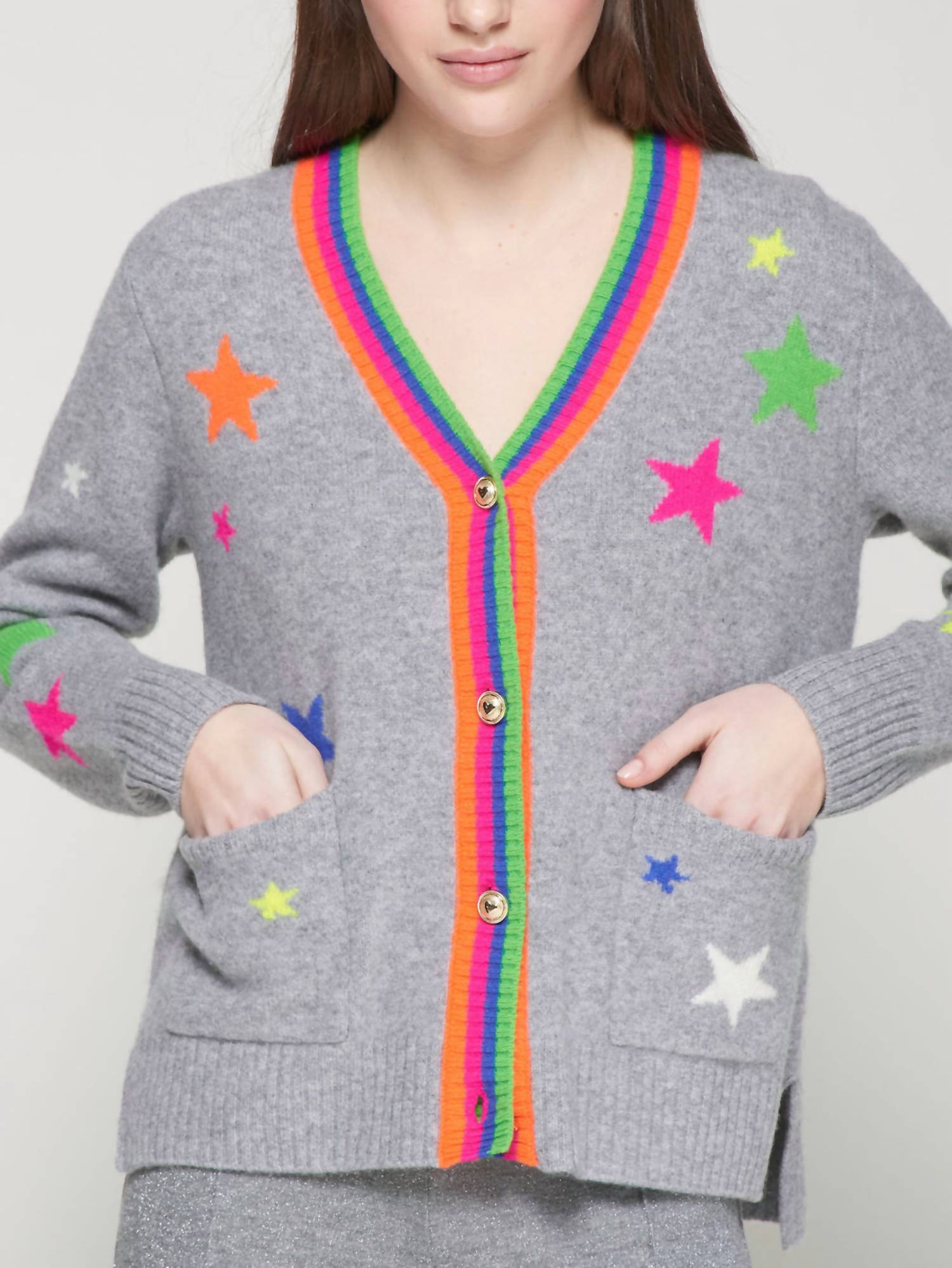 Alina Cardigan In Grey Multi
