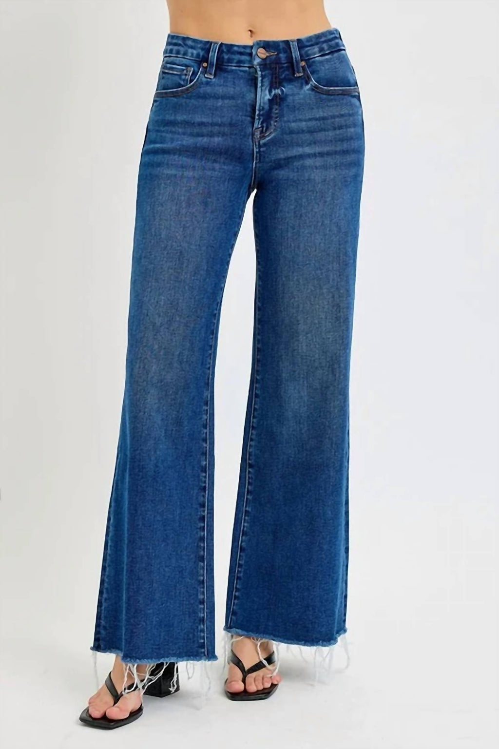 Tummy Control High Rise Wide Jeans In Dark Wash