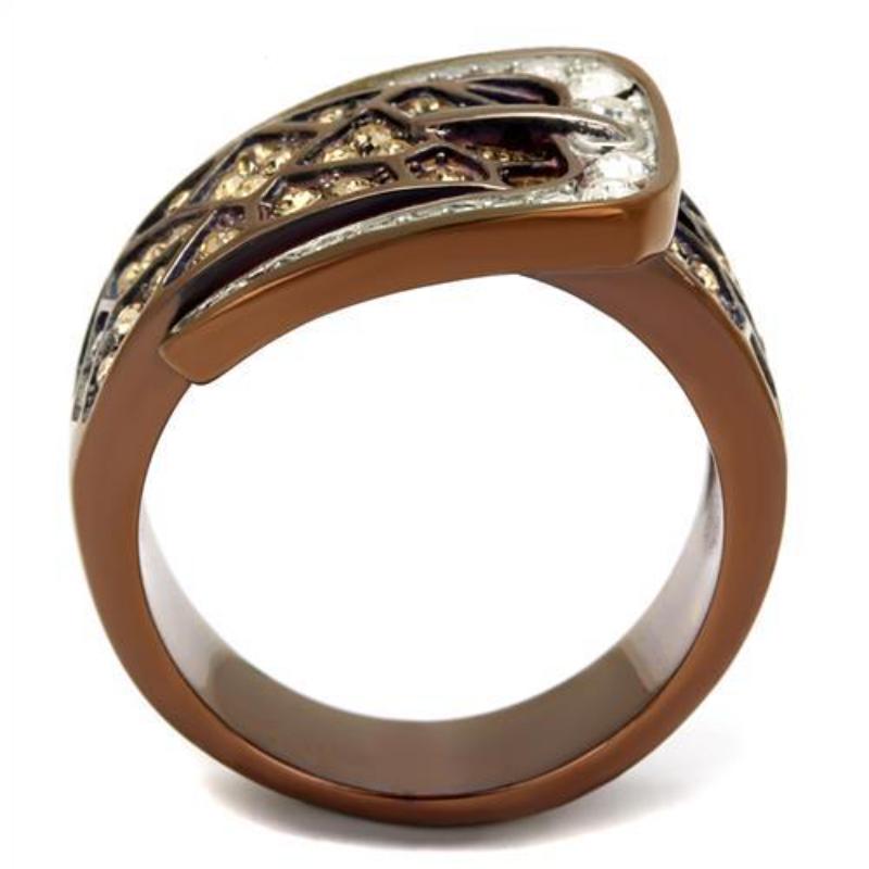 Two Tone IP Light Brown (IP Light coffee) Stainless Steel Ring with Top Grade Crystal in Citrine Yellow