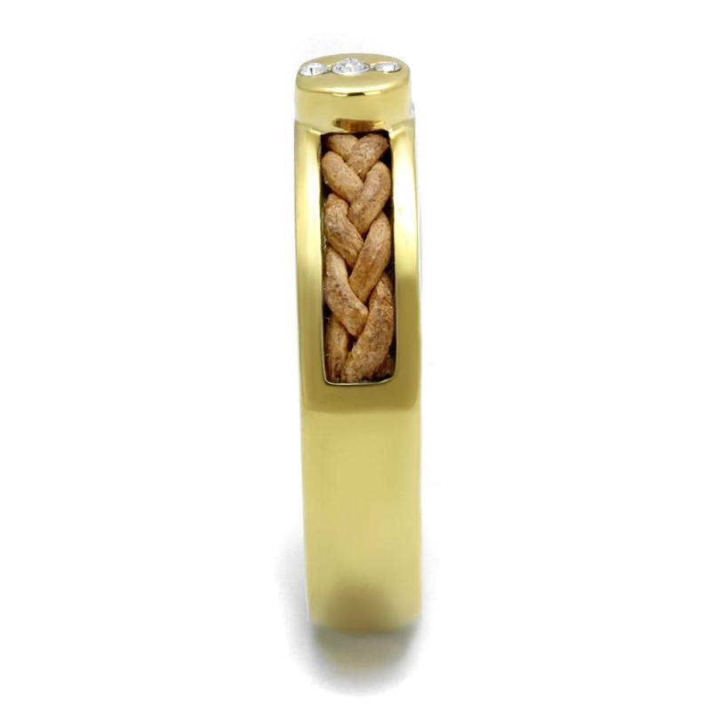 IP Gold(Ion Plating) Stainless Steel Ring with Top Grade Crystal in Clear