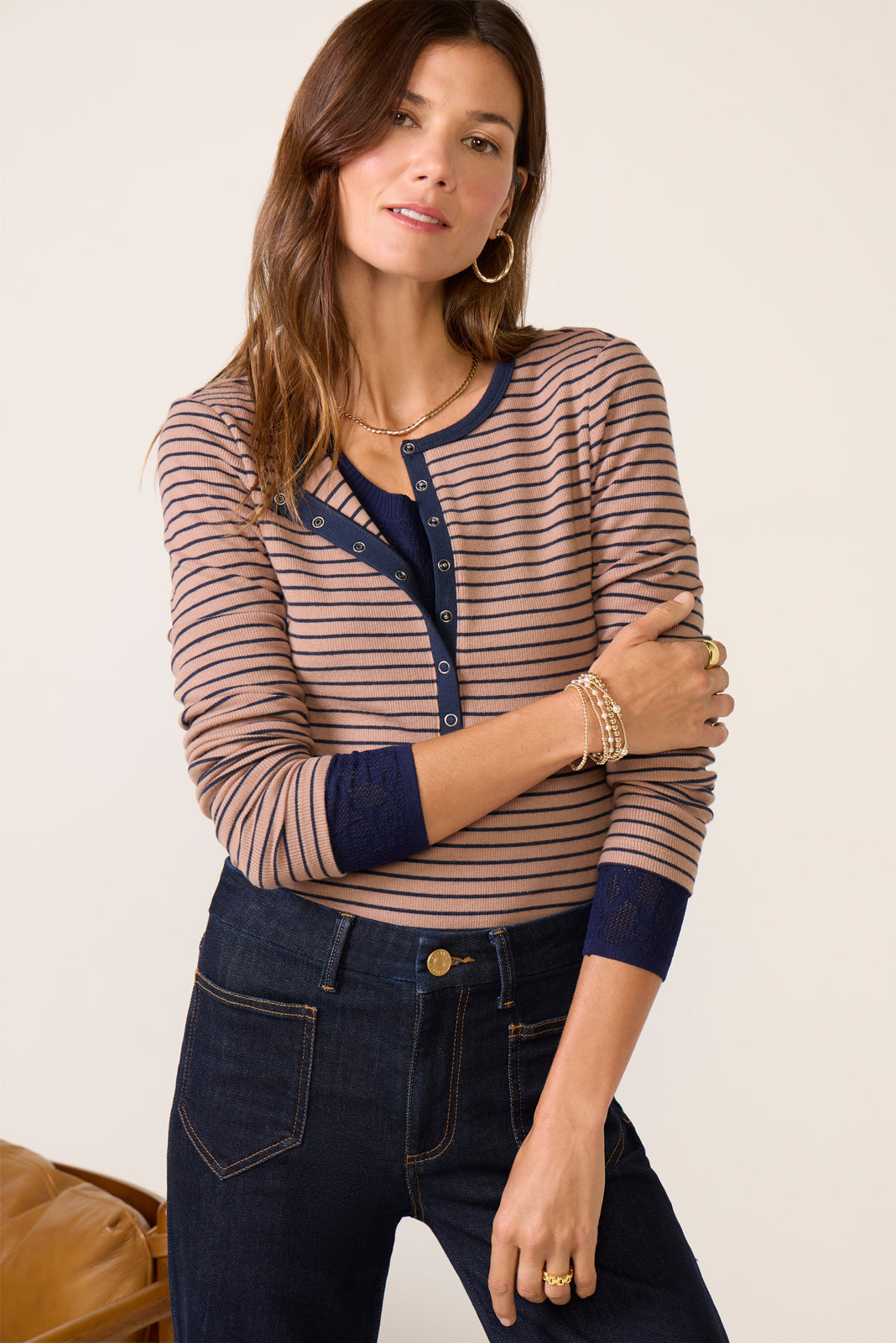 Women's Stella Stripe Henley Top