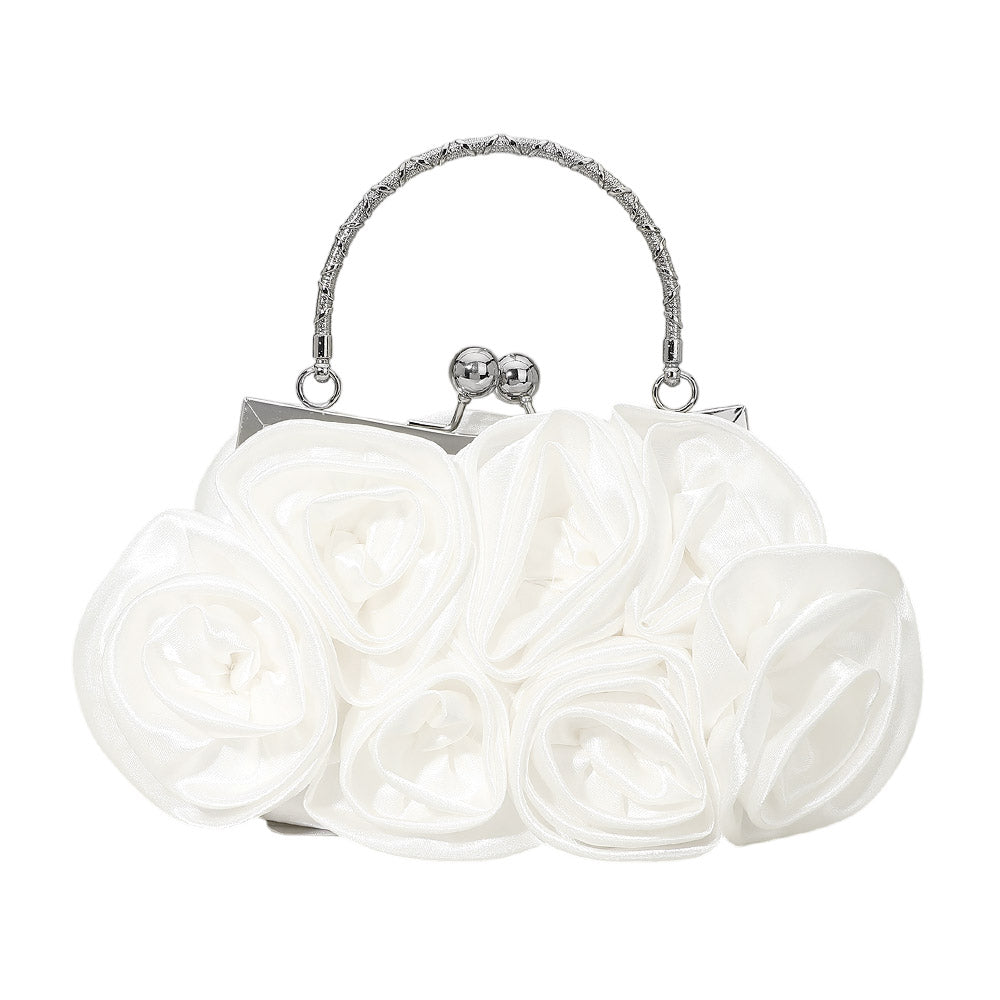 Floral Top Handle Evening Clutch Crossbody Bag