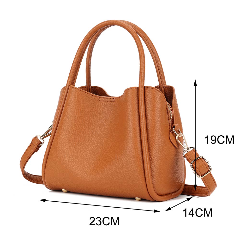 Faux Leather Structured Top Handle Crossbody Handbag