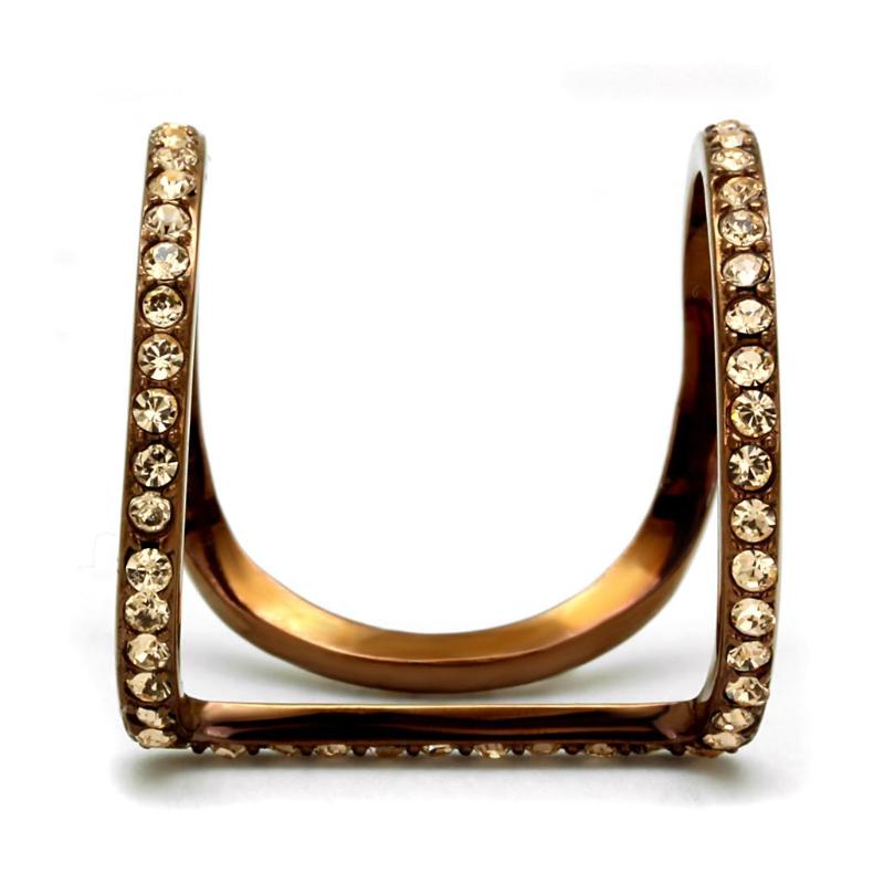 IP Coffee light Stainless Steel Ring with Top Grade Crystal in Light Peach
