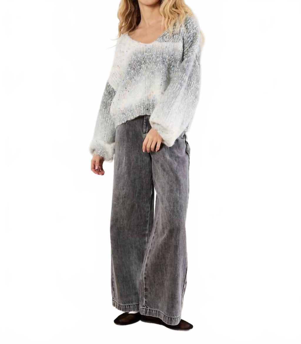 Tinsel Fleck V Neck Fisherman Sweater In Grey
