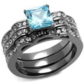 IP Light Black Stainless Steel Ring with AAA Grade CZ in Sea Blue