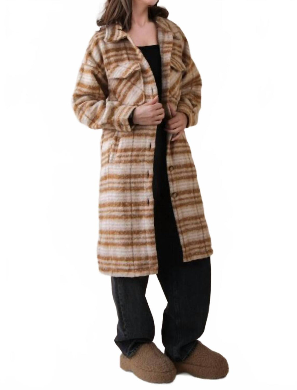 Plaid Shacket Jacket In Cream