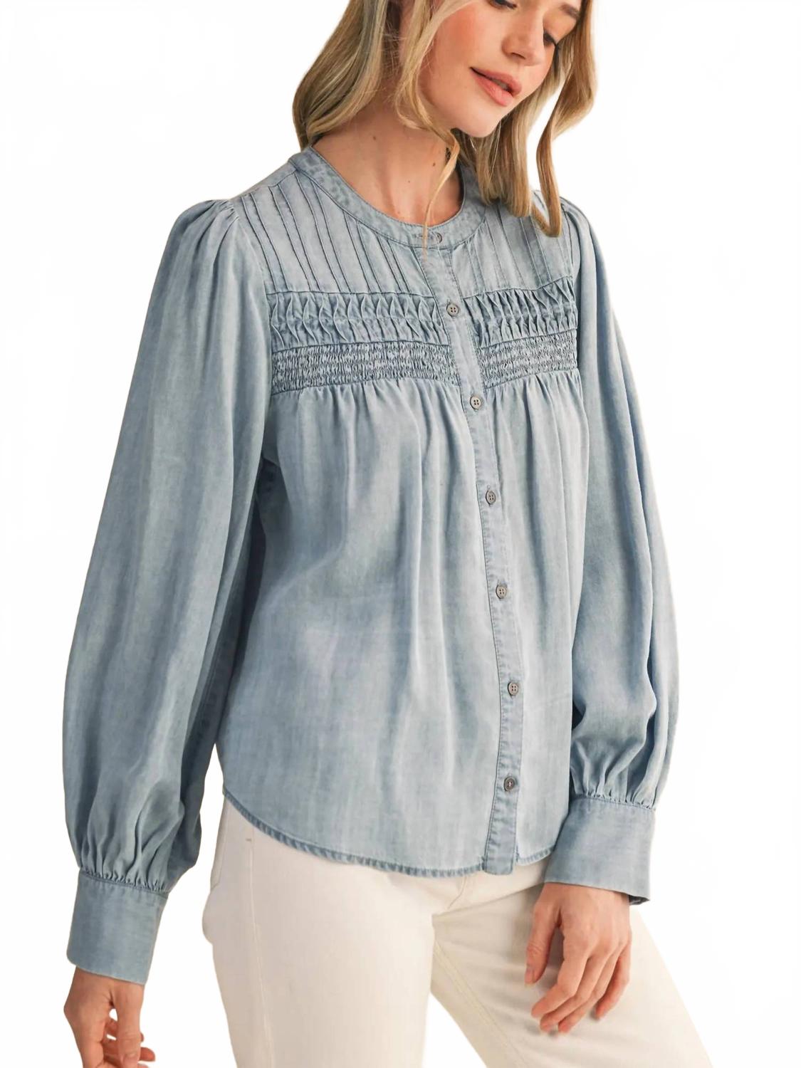 Heritage Smocked Denim Blouse In Blue