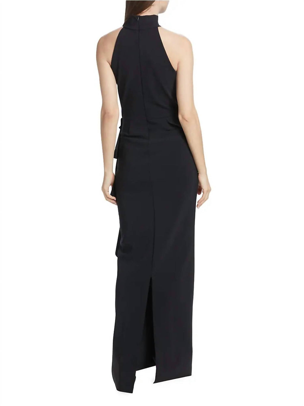 Ah Ruffled High-Neck Gown In Black