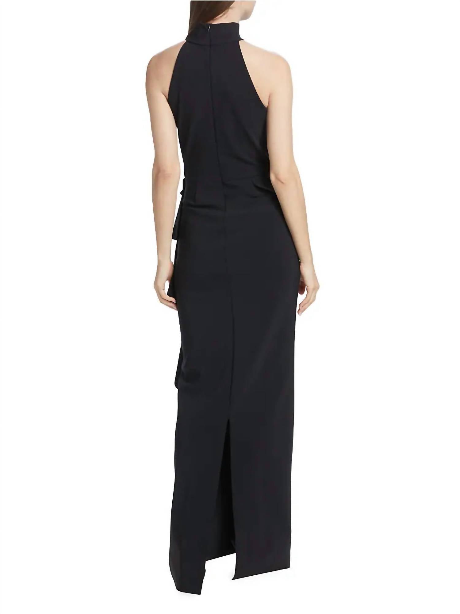 Ah Ruffled High-Neck Gown In Black