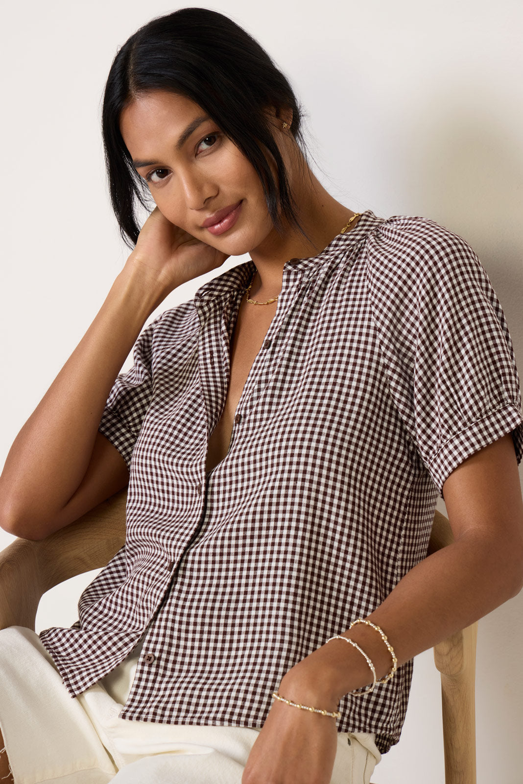Women's Gingham Raglan Blouse