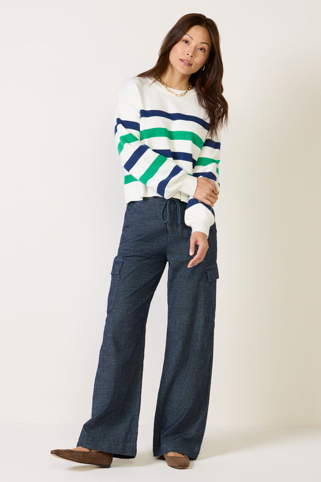 Women's Skye Volume Sleeve Striped Sweater Top