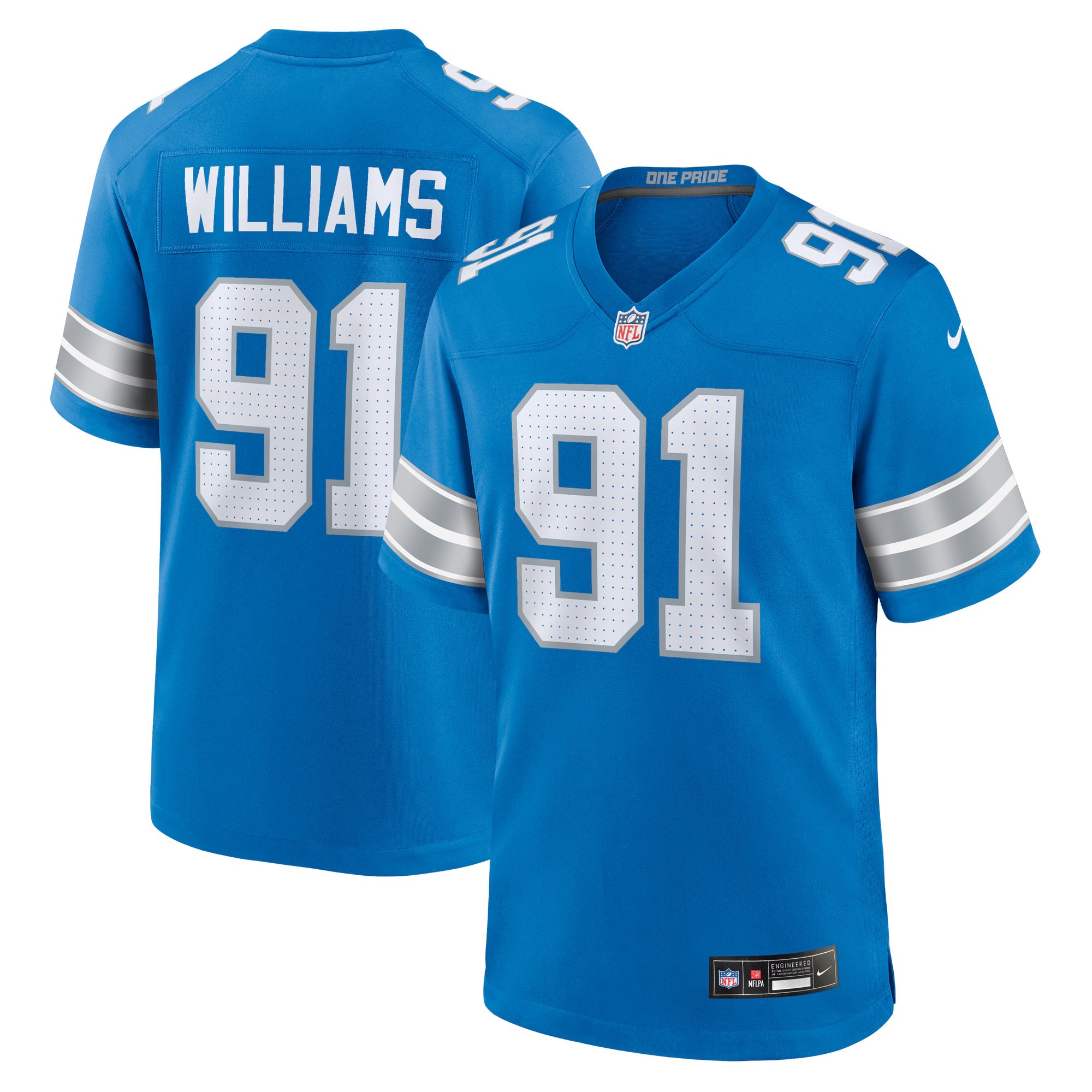Detroit Lions Tyleik Williams Blue 2025 NFL Draft First Round Pick Game Jersey