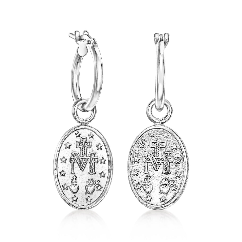 Ross-Simons Italian Sterling Silver Jewelry Set: Hoop Earrings and 2 Pairs Of Interchangeable Religious Drops