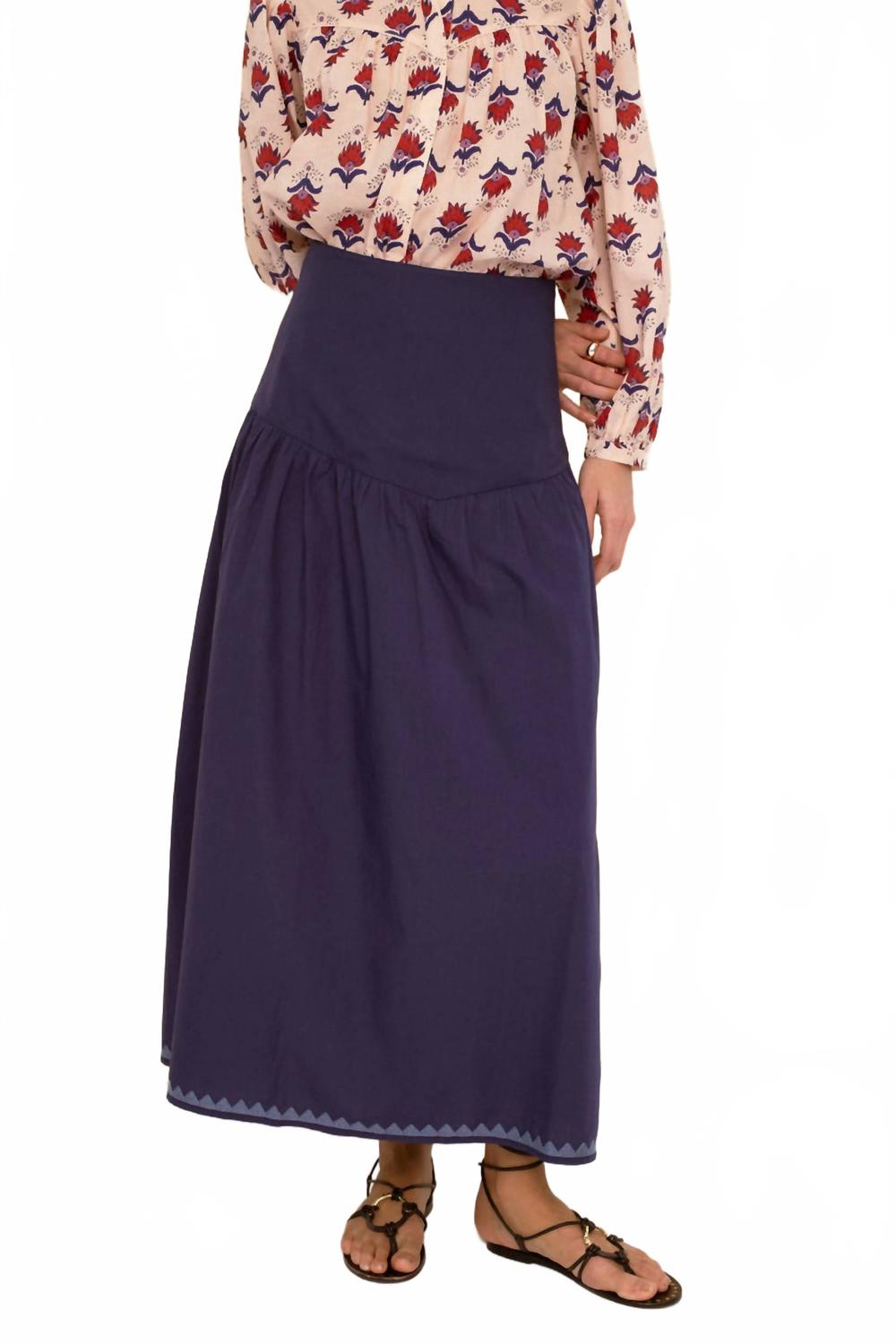 Cotton Midi Skirt In Blue
