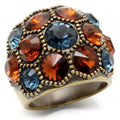 Antique Copper Brass Ring with Top Grade Crystal in Multi Color