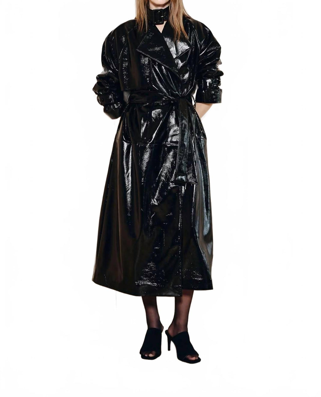 Hyde Shiny Trench Coat In Black