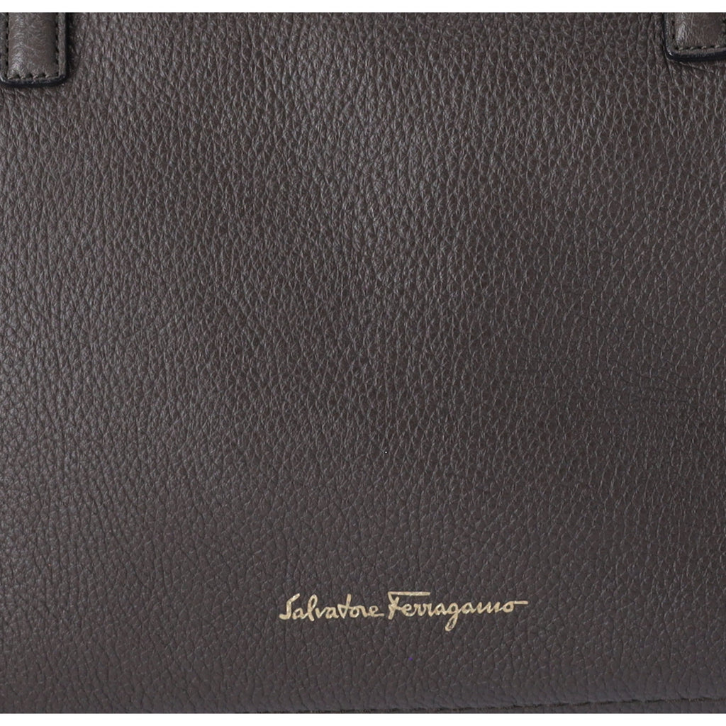 Salvatore Ferragamo Amy Medium Top Zip Shoulder Tote Bag Leather Dark Gray