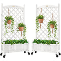 Best Choice Products Set of 2 48in Wood Planter Box & Diamond Lattice Trellis, w/ Drainage, Optional Wheels - White
