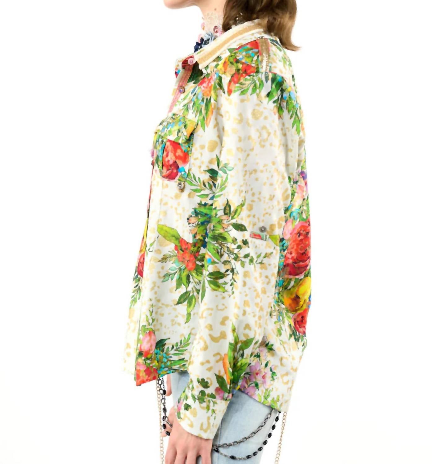 Harriet Button-Down Shirt In Cream Floral Combo