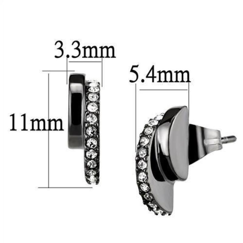 IP Light Black Stainless Steel Earrings with Top Grade Crystal in Clear