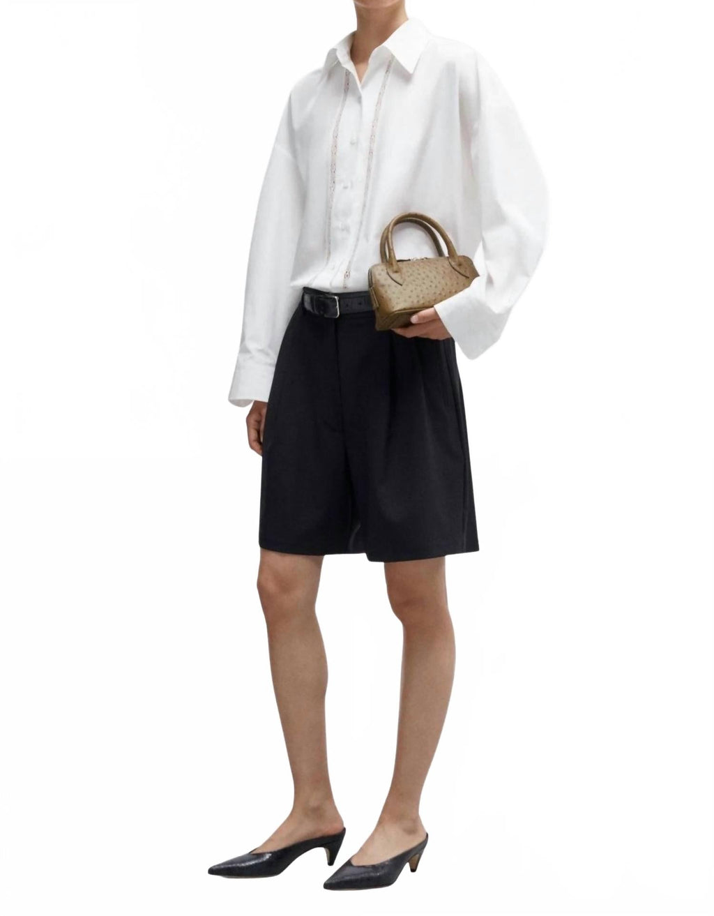 Lace Button Down Shirt In White