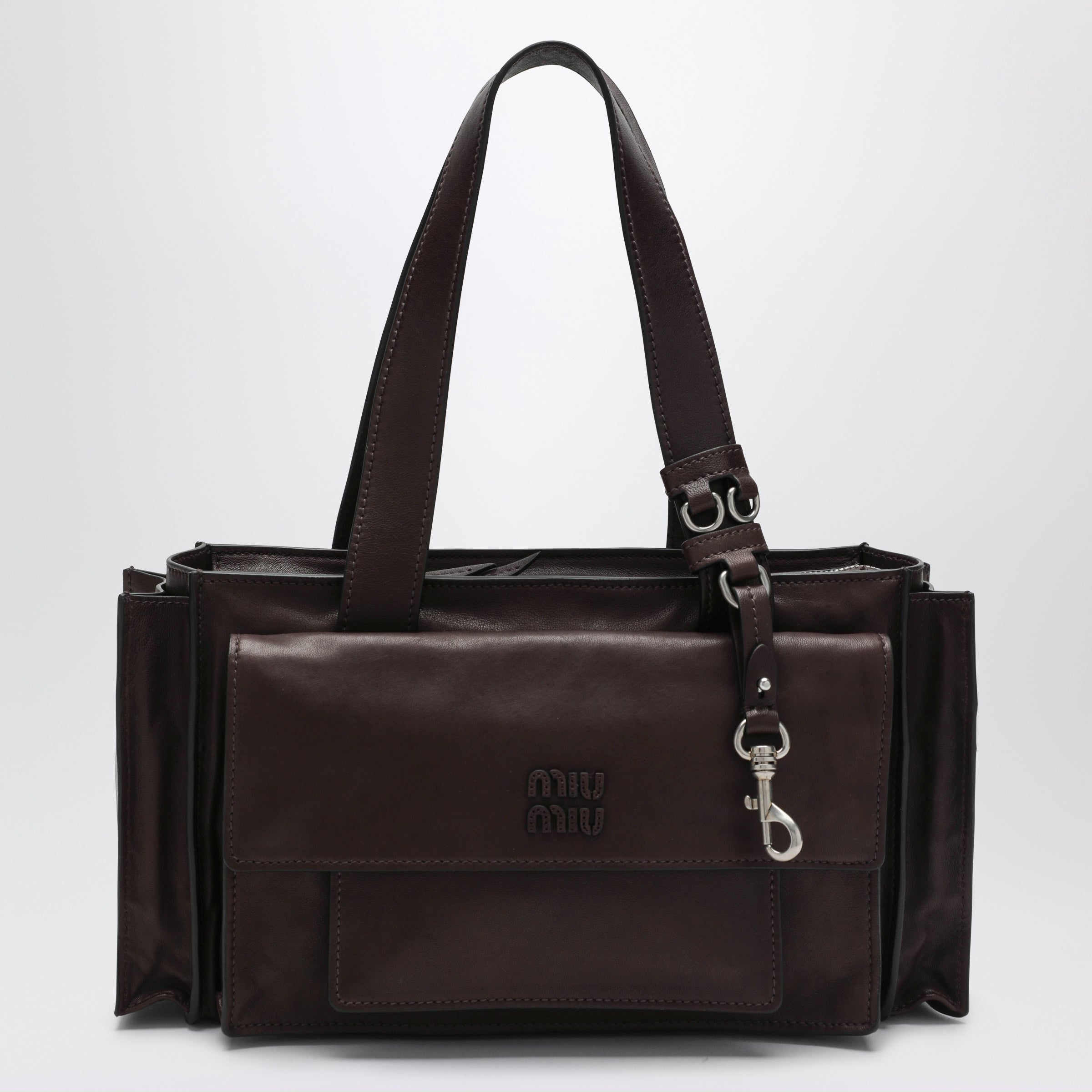 Miu Miu Utilitaire Shopping Bag In Antique-Effect Lambskin, Burnt Women
