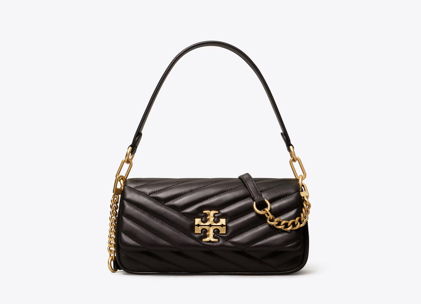NWT Tory Burch Kira Chevron Small Flap Leather Shoulder Bag Black with Dust Bag