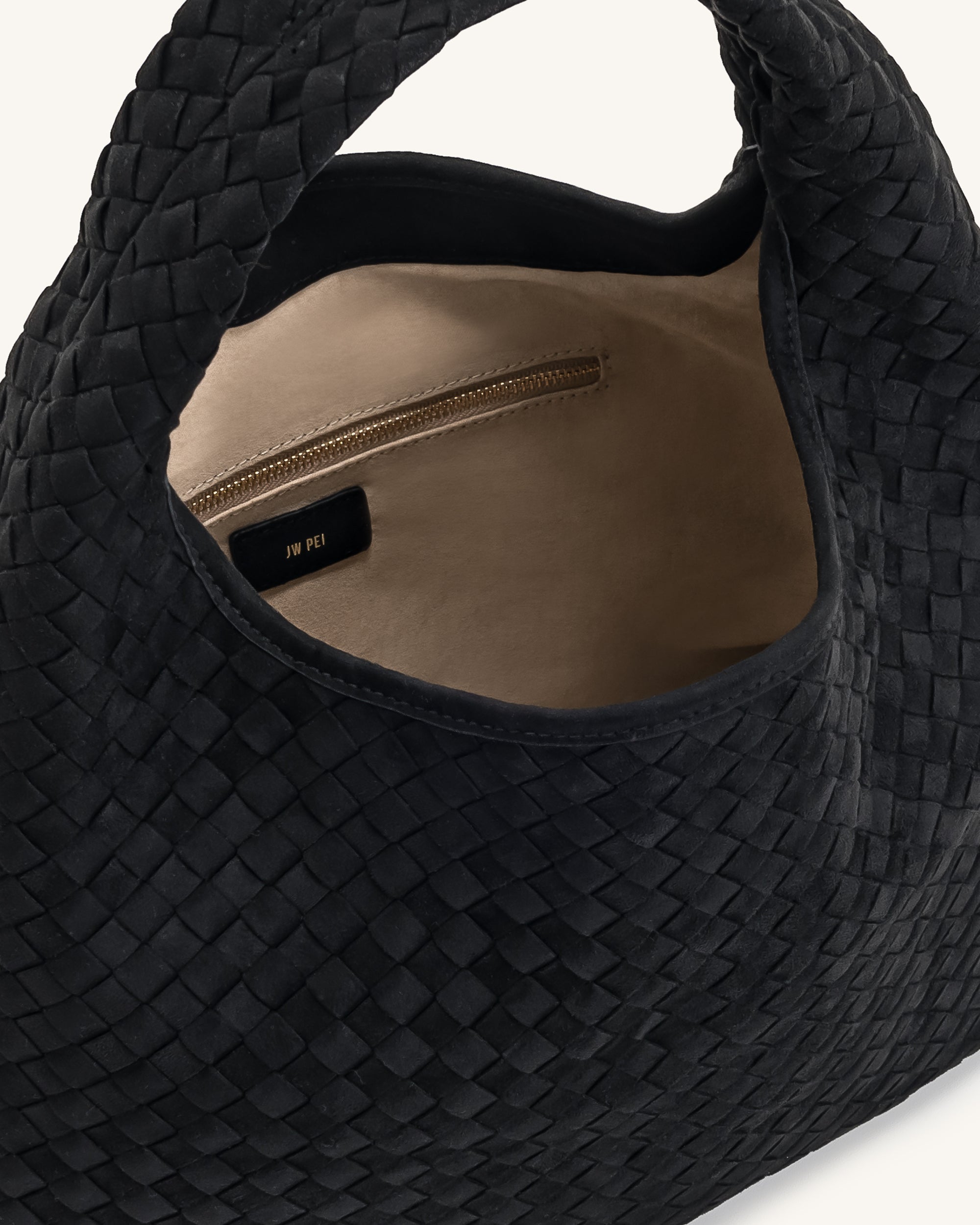 Laura Faux Suede Woven Shoulder Bag - Black