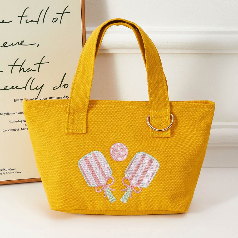 Pickleball Paddle Embroidered Small Canvas Tote Bag